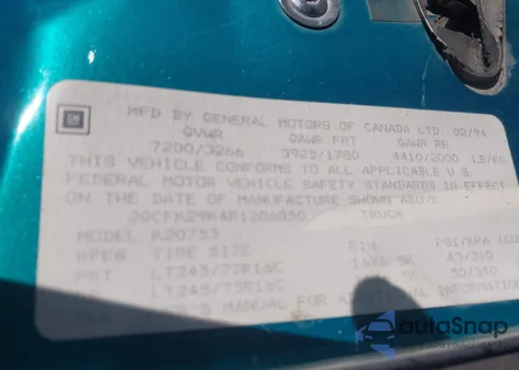 1994 Chevrolet Gmt-400 K2500 from USA, damaged, VIN 2GCFK29K4R1206850